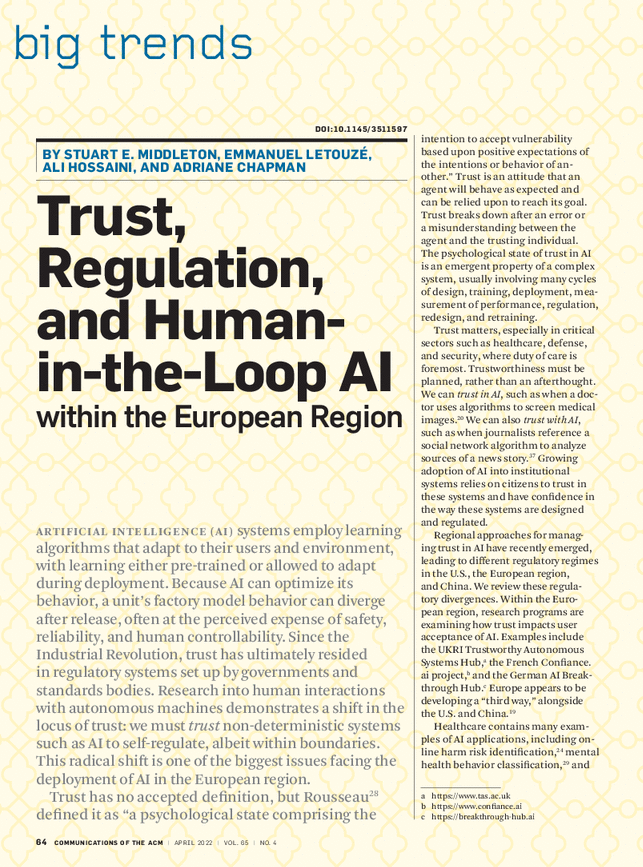 Trust, Regulation, and Human-in-the-Loop AI within the European Region